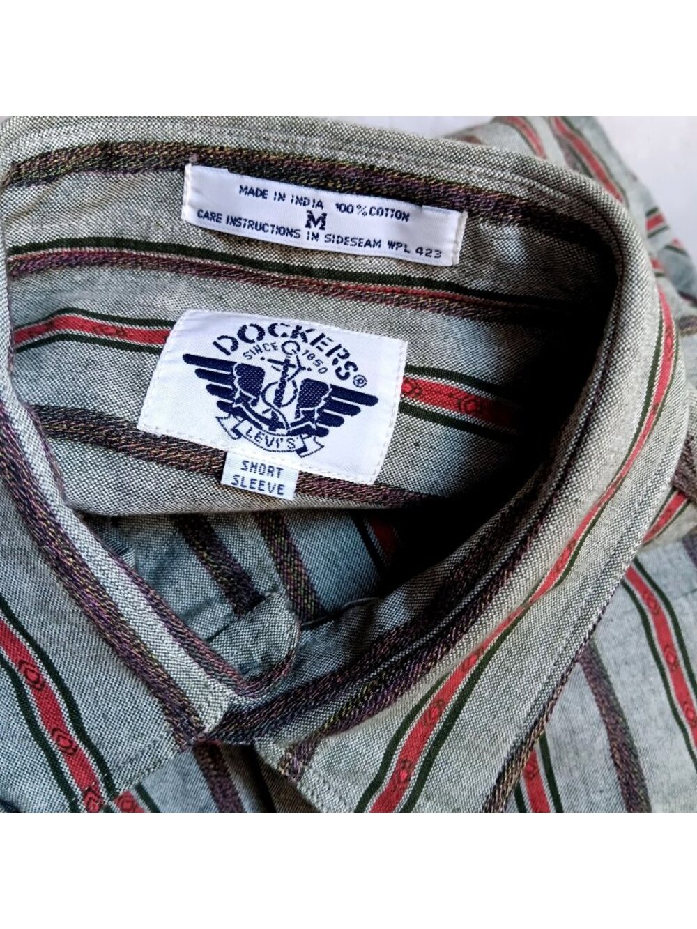 LEVIS DOCKERS Vintage Shirt Medium PREPPY 1990's 90s STRIPED Logo Oversized